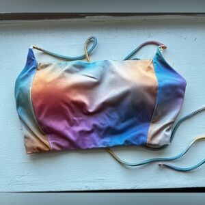 ~ NWOT RVCA Women’s Multi Sunset Seamed Cross Back Shimmer Bikini Top Large~